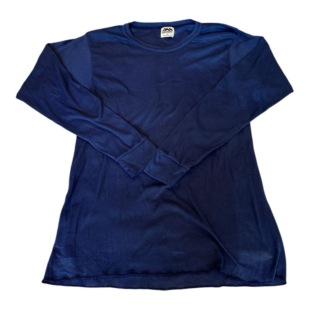 Vintage Medalist LS Thermal Shirt Mens XL Blue USA Made Waffle Knit Base Layer